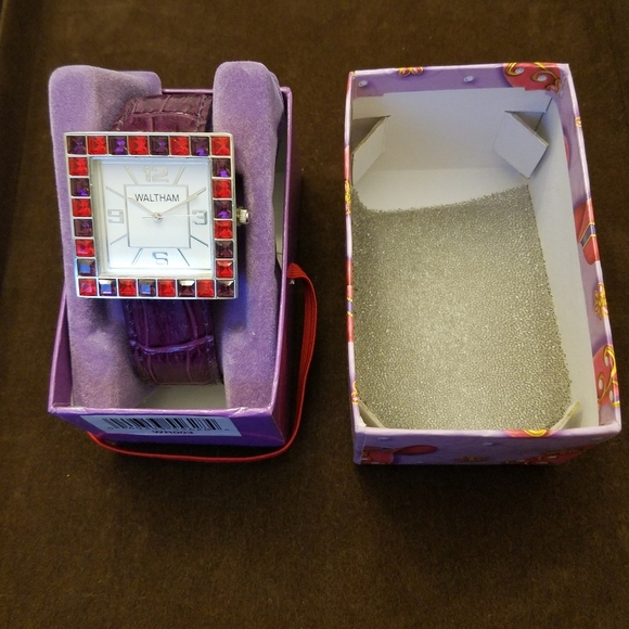 NIB Red by Waltham Wrist Watch Purple Faux Stones Alligator Band - Picture 1 of 16